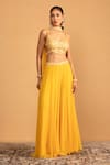 Buy_Esha Koul_Yellow Georgette Embroidery Gota Geometric Blouse And Palazzo Set _at_Aza_Fashions