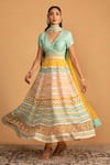 Buy_Esha Koul_Multi Color Organza Embroidery Gota V-neck Patchwork Anarkali And Churidaar Set 