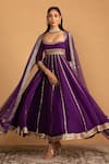 Buy_Esha Koul_Purple Georgette Embroidery Gota Square Embellished Anarkali And Churidar Set _at_Aza_Fashions