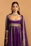 Esha Koul_Purple Georgette Embroidery Gota Square Embellished Anarkali And Churidar Set _Online_at_Aza_Fashions