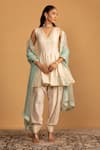 Buy_Esha Koul_Off White Chanderi Embroidery Gota V-neck Peplum Kurta And Salwar Set _at_Aza_Fashions