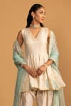 Esha Koul_Off White Chanderi Embroidery Gota V-neck Peplum Kurta And Salwar Set _Online_at_Aza_Fashions