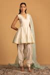 Buy_Esha Koul_Off White Chanderi Embroidery Gota V-neck Peplum Kurta And Salwar Set _Online_at_Aza_Fashions