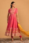 Buy_Esha Koul_Pink Georgette Embroidery Gota Round Patchwork Anarkali And Churidaar Set _at_Aza_Fashions