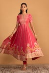 Shop_Esha Koul_Pink Georgette Embroidery Gota Round Patchwork Anarkali And Churidaar Set _Online_at_Aza_Fashions