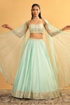 Buy_Esha Koul_Sky Blue Georgette Embroidery Gota Sweetheart Work Blouse And Lehenga Set _at_Aza_Fashions