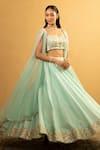 Shop_Esha Koul_Sky Blue Georgette Embroidery Gota Sweetheart Work Blouse And Lehenga Set _Online_at_Aza_Fashions