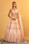 Buy_Esha Koul_Pink Chanderi Embroidery Gota Patti Square Sequin Blouse And Lehenga Set _at_Aza_Fashions