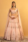 Esha Koul_Pink Chanderi Embroidery Gota Patti Square Sequin Blouse And Lehenga Set _Online_at_Aza_Fashions