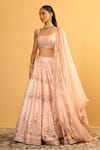 Esha Koul_Pink Chanderi Embroidery Gota Patti Square Sequin Blouse And Lehenga Set _at_Aza_Fashions