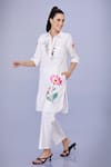 Buy_DILNAZ_White Cotton Embroidery Aster Flora Collar Neck Tunic With Trouser _at_Aza_Fashions