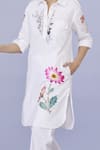 DILNAZ_White Cotton Embroidery Aster Flora Collar Neck Tunic With Trouser _Online_at_Aza_Fashions