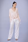 Buy_DILNAZ_Ivory Blended Linen Embroidery Pearl Snowflake Trouser _at_Aza_Fashions