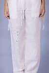 DILNAZ_Ivory Blended Linen Embroidery Pearl Snowflake Trouser _Online_at_Aza_Fashions