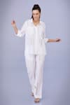 Buy_DILNAZ_White Blended Linen Embroidery Aztec Vine Trouser _at_Aza_Fashions