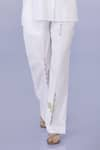 DILNAZ_White Blended Linen Embroidery Aztec Vine Trouser _Online_at_Aza_Fashions