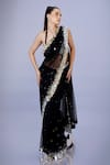 Buy_DILNAZ_Black Net Embroidery Sequin Pearl And Border Saree With Petticoat _at_Aza_Fashions