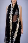 DILNAZ_Black Net Embroidery Sequin Pearl And Border Saree With Petticoat _Online_at_Aza_Fashions