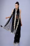 Buy_DILNAZ_Black Net Embroidery Sequin Pearl And Border Saree With Petticoat _Online_at_Aza_Fashions