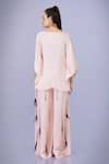 Shop_DILNAZ_Peach Blended Satin Linen Embroidery Sequin Tassel Flora Vine Flared Trouser _at_Aza_Fashions