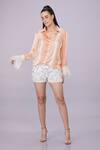 Buy_DILNAZ_Peach Blended Satin Striped Tie Dye Collar Line Pattern Feathered Cuff Shirt _at_Aza_Fashions