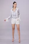 Buy_DILNAZ_Grey Blended Satin Striped Tie Dye Collar Neck Feathered Cuff Shirt _at_Aza_Fashions