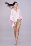 Dilnaz_Pink Blended Cotton Embroidery Snow Flake Collared Shirt _at_Aza_Fashions
