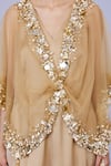 DILNAZ_Gold Net And Blended Satin Embroidery Crystal V Sequin Sheer Kaftan With Jumpsuit _Online_at_Aza_Fashions