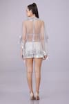 Shop_DILNAZ_Grey Net Embroidery Crystal V Neck Flower Sequin Sheer Kaftan _at_Aza_Fashions
