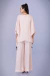 Shop_DILNAZ_Peach Blended Satin Plain V Neck Draped Kaftan With Jumpsuit _at_Aza_Fashions