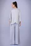 Shop_DILNAZ_Grey Blended Linen Plain V Neck Draped Kaftan With Jumpsuit _at_Aza_Fashions