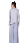 DILNAZ_Grey Blended Linen Plain V Neck Draped Kaftan With Jumpsuit _Online_at_Aza_Fashions