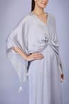 Buy_DILNAZ_Grey Blended Linen Plain V Neck Draped Kaftan With Jumpsuit _Online_at_Aza_Fashions