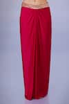 Dilnaz_Pink Lycra Embroidery Sequin Bead Waistband Draped Skirt _Online_at_Aza_Fashions