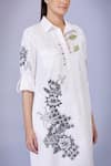 DILNAZ_White Cotton Embroidery Thread Collar Pathani Tunic And Trouser Set _Online_at_Aza_Fashions