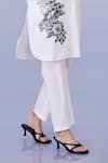 Buy_DILNAZ_White Cotton Embroidery Thread Collar Pathani Tunic And Trouser Set _Online_at_Aza_Fashions