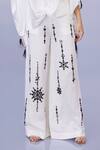 DILNAZ_Ivory Blended Satin Linen Embroidery Bead Snowflake Trouser _Online_at_Aza_Fashions