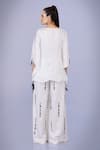 Shop_DILNAZ_Ivory Blended Satin Embellished Feather V Neck Bead Border Draped Kaftan _at_Aza_Fashions