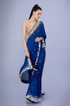 DILNAZ_Blue Georgette Embellished Sequin Applique Saree _at_Aza_Fashions