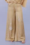 Buy_DILNAZ_Gold Blended Satin Linen Embroidery Diamond Snowflake Trouser _Online_at_Aza_Fashions