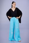 Buy_DILNAZ_Blue Blended Satin Linen Embroidery Mirror Trouser _at_Aza_Fashions