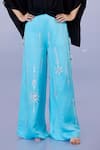 Buy_DILNAZ_Blue Blended Satin Linen Embroidery Mirror Trouser _Online_at_Aza_Fashions