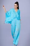 Buy_DILNAZ_Blue Blended Satin Linen Embroidery Sequin Stripe Trouser _at_Aza_Fashions