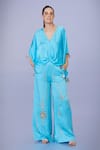 Shop_DILNAZ_Blue Blended Satin Linen Embroidery Sequin Stripe Trouser _Online_at_Aza_Fashions