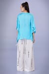 Shop_DILNAZ_Blue Blended Satin Embellished Feather V Neck Tassel Bordered Kaftan _at_Aza_Fashions