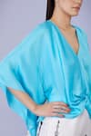 Buy_DILNAZ_Blue Blended Satin Embellished Feather V Neck Tassel Bordered Kaftan _Online_at_Aza_Fashions