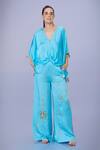 Buy_DILNAZ_Blue Blended Satin Embellished Feather V Neck Tassel Border Kaftan _at_Aza_Fashions