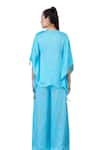 DILNAZ_Blue Blended Satin Embellished Feather V Neck Tassel Border Kaftan _Online_at_Aza_Fashions