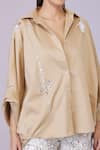 Buy_DILNAZ_Beige Blended Cotton Embellished Feather Collar Snowflake Shirt _Online_at_Aza_Fashions