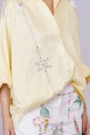 Buy_DILNAZ_Yellow Blended Cotton Embellished Feather Collar Crystal Placement Shirt _Online_at_Aza_Fashions